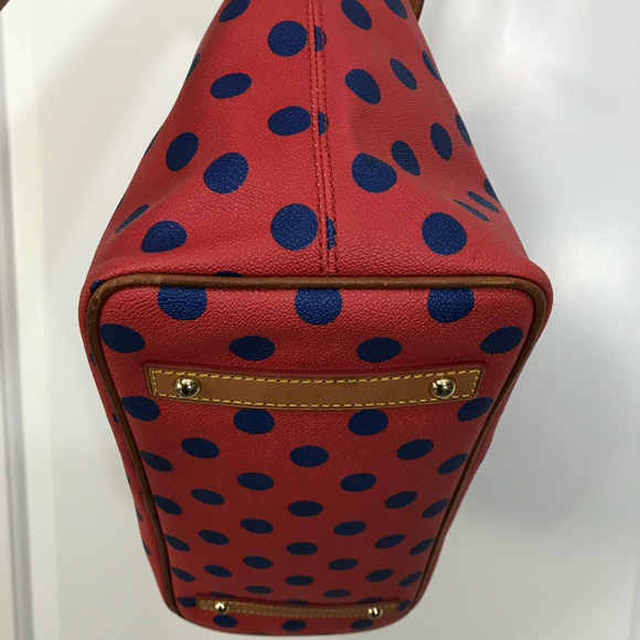 Dooney and Bourke Red with Blue Polka Large Shopper Dot Tote & Dustbag EUC - Picture 5 of 12